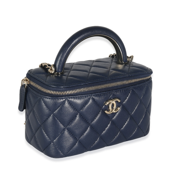 Chanel Navy Quilted Lambskin Top Handle Vanity Case With Chain - Picture 3 of 8